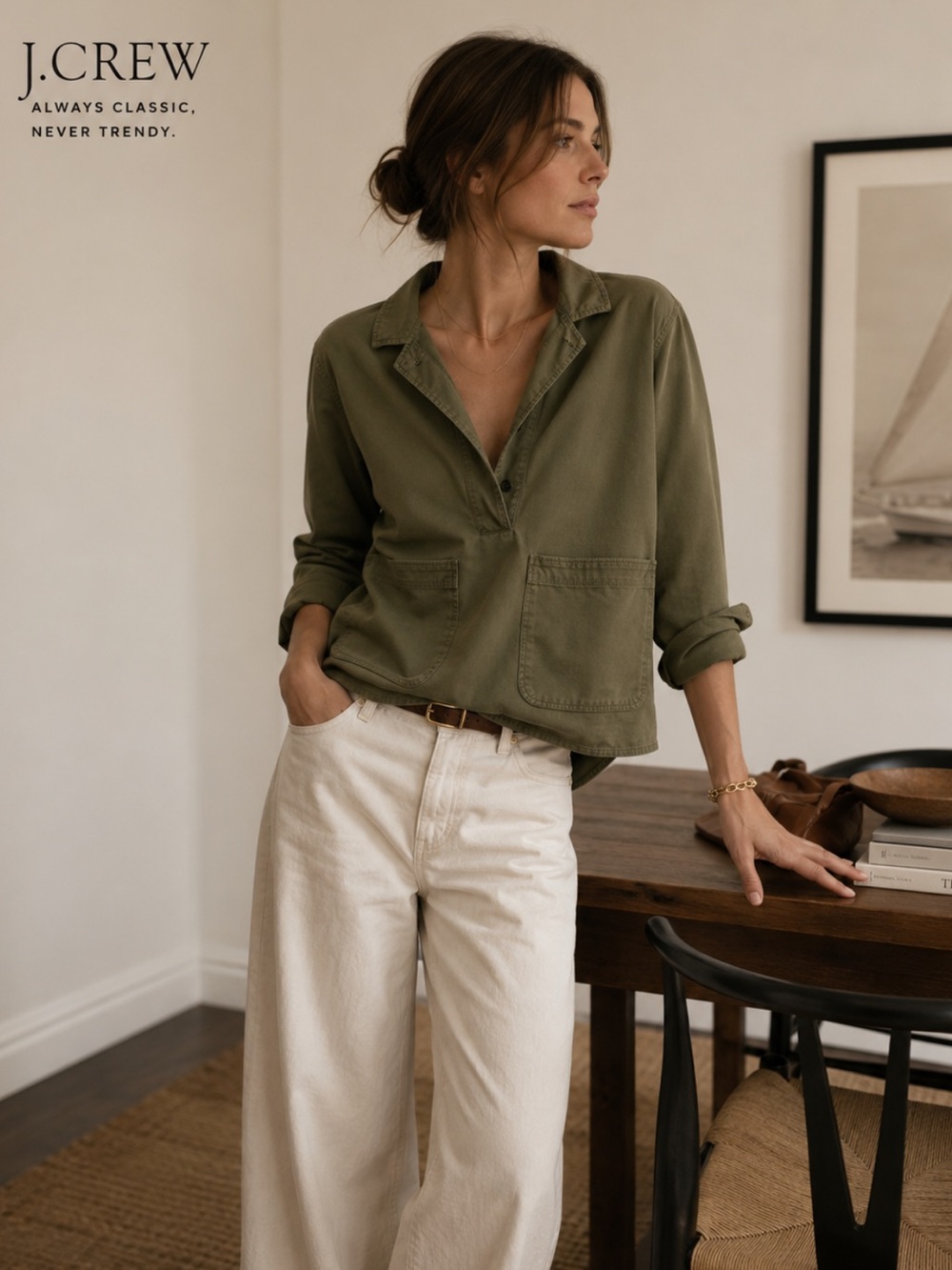 J. Crew Olive Green Utility Pullover Shirt